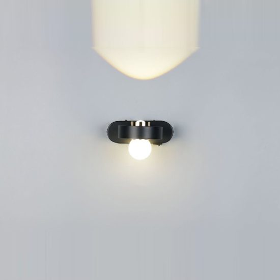 Applique per soggiorno led 7w cct 2300k 3000k 4000k bi-emissione nera con sfera in vetro