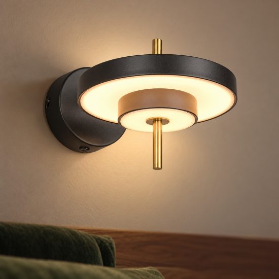 Applique led 10w 2300k 3000k 4000k orientabile moderna nera e caffè a dischi sovrapposti
