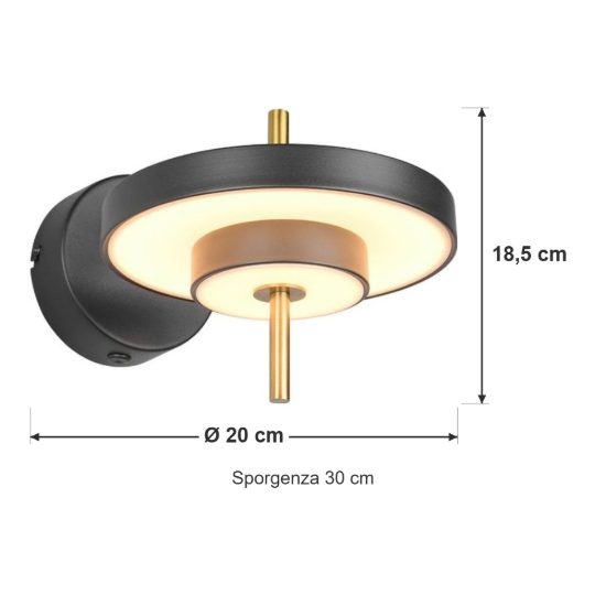 Applique led 10w 2300k 3000k 4000k orientabile moderna nera e caffè a dischi sovrapposti