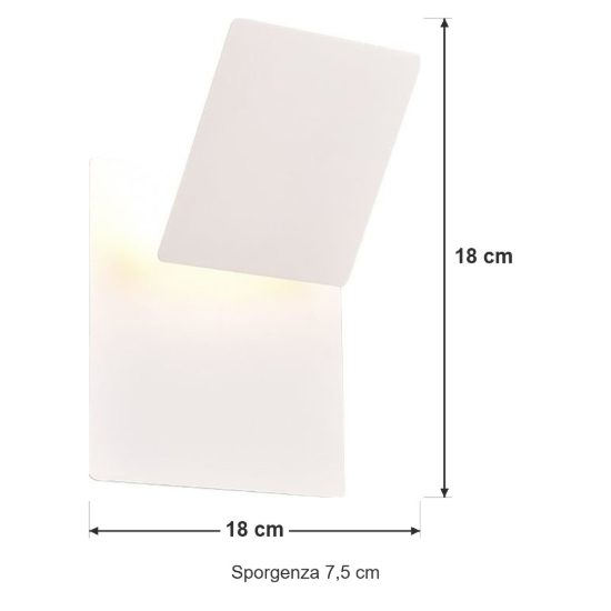 Applique led 6w 3000k moderna quadrata bianca a luce indiretta orientabile