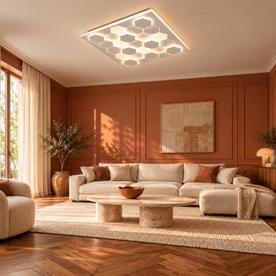Plafoniera led 40w 2000k 4000k dim to warm per soggiorno quadrata alveolare bianca