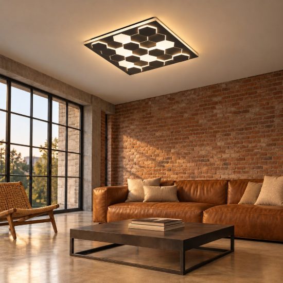 Plafoniera led 40w 2000k 4000k dim to warm per soggiorno quadrata alveolare nera
