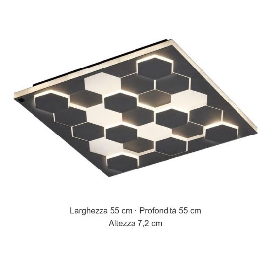 Plafoniera led 40w 2000k 4000k dim to warm per soggiorno quadrata alveolare nera