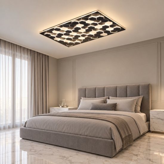 Plafoniera led 66w 2000k 4000k dim to warm per soggiorno rettangolare alveolare nera