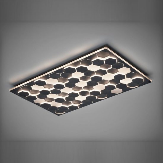 Plafoniera led 66w 2000k 4000k dim to warm per soggiorno rettangolare alveolare nera