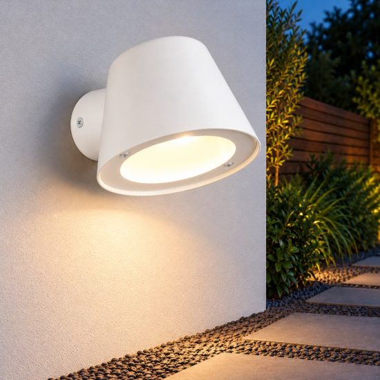 Applique da esterno ip44 moderna bianca con vetro trasparente
