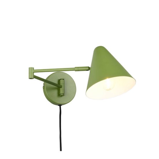 Applique per comodino camera da letto a braccio orientabile verde con paralume a cono interruttore