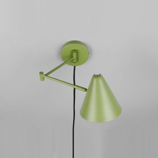 Applique per comodino camera da letto a braccio orientabile verde con paralume a cono interruttore