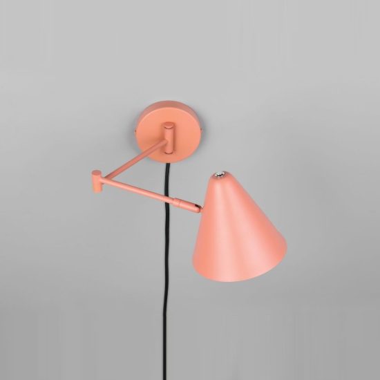 Applique per comodino camera da letto a braccio orientabile pesca con paralume a cono interruttore