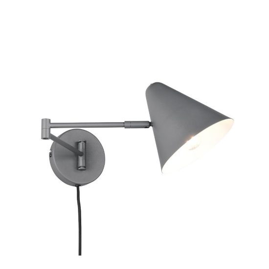 Applique per comodino camera da letto a braccio antracite con paralume a cono interruttore