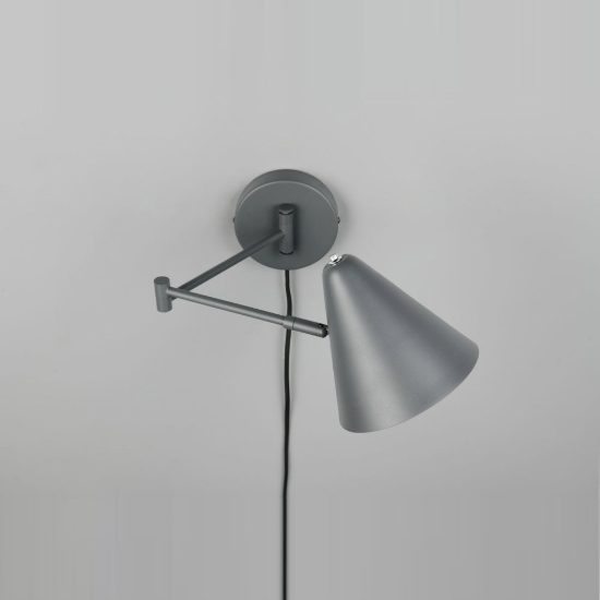 Applique per comodino camera da letto a braccio antracite con paralume a cono interruttore