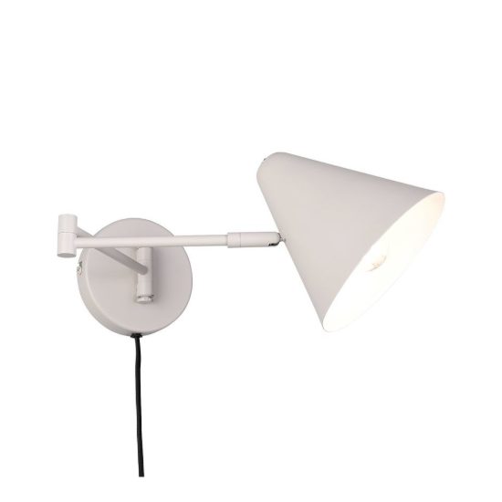 Applique per comodino camera da letto a braccio grigio caldo con paralume a cono interruttore