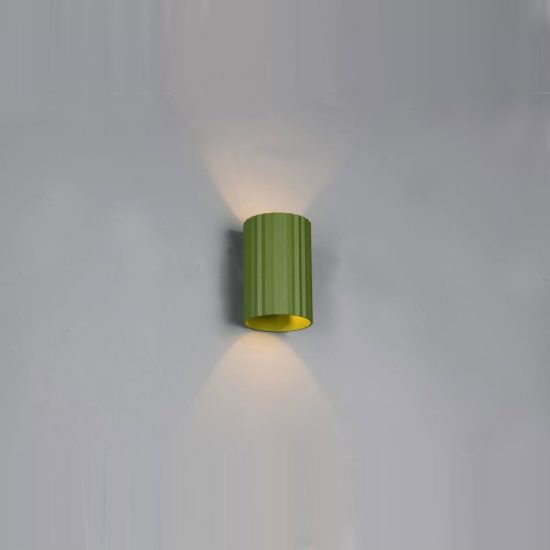 Applique per salotto bi-emissione moderna cilindrica verde in metallo rigato