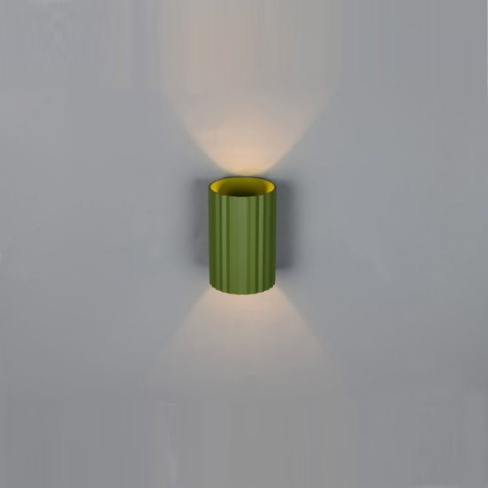 Applique per salotto bi-emissione moderna cilindrica verde in metallo rigato