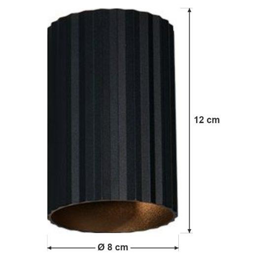 Applique per soggiorno bi-emissione moderna cilindrica nera in metallo rigato