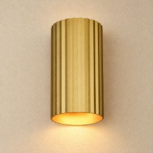 Applique bi-emissione moderna cilindrica oro in metallo rigato