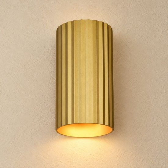 Applique bi-emissione moderna cilindrica oro in metallo rigato