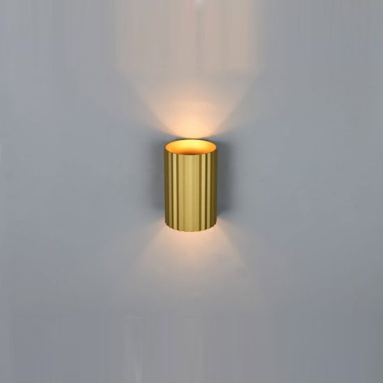 Applique bi-emissione moderna cilindrica oro in metallo rigato