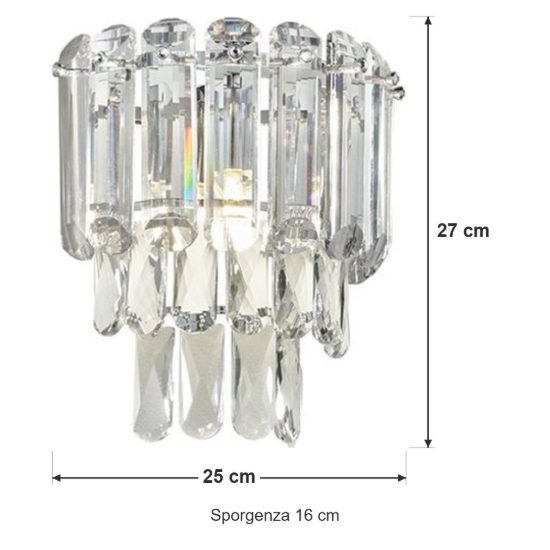 Applique per soggiorno moderna cromo con cristalli trasparenti