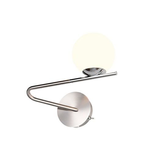 Applique per comodino camera da letto nichel opaco cromo con diffusore in vetro bianco interruttore