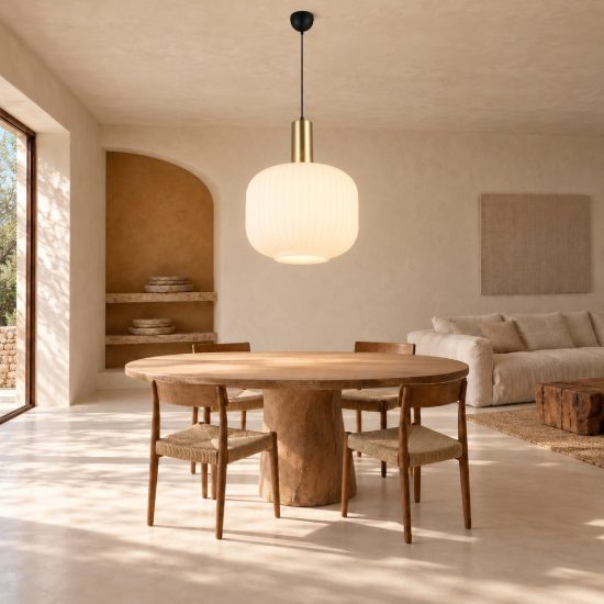 Lampada a sospensione per sala da pranzo moderna ottone satinato con vetro rigato bianco