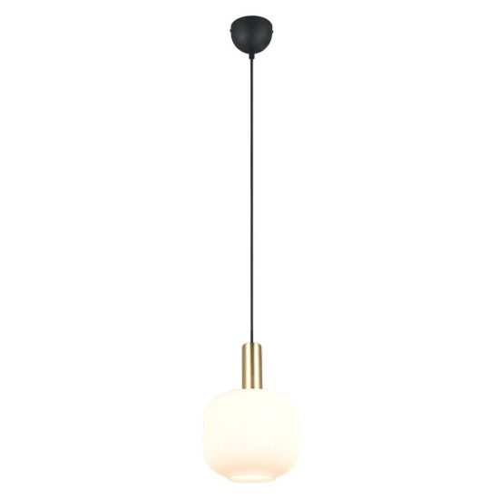 Lampada a sospensione per sala da pranzo moderna ottone satinato con vetro rigato bianco