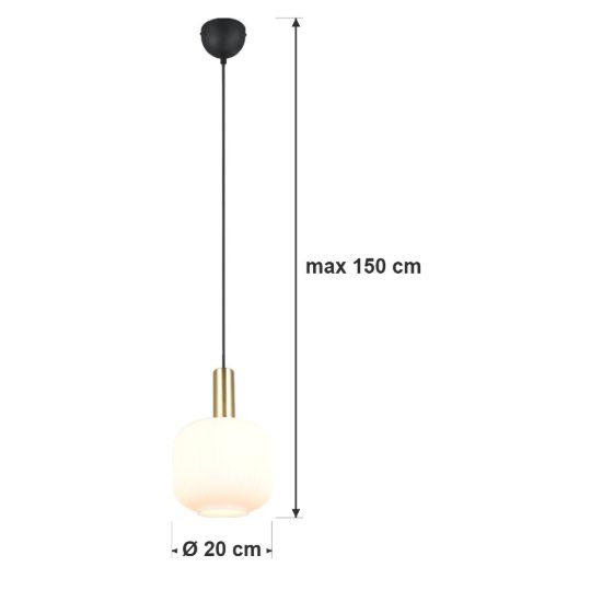 Lampada a sospensione per sala da pranzo moderna ottone satinato con vetro rigato bianco