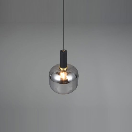 Lampada a sospensione per sala da pranzo moderna nera con vetro cromato