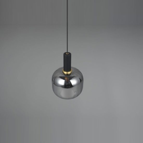 Lampada a sospensione per sala da pranzo moderna nera con vetro cromato