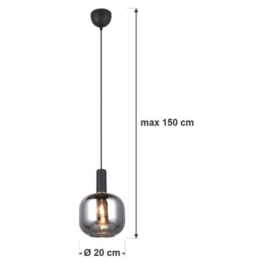Lampada a sospensione per sala da pranzo moderna nera con vetro cromato