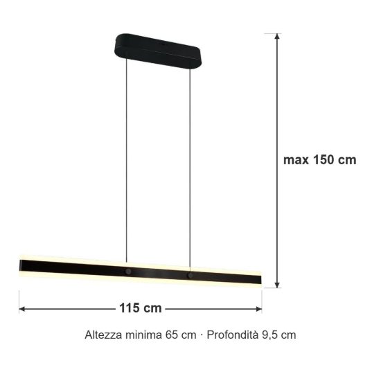 Lampadario lineare led 35w 2300k 3000k 4000k bi-emissione nero