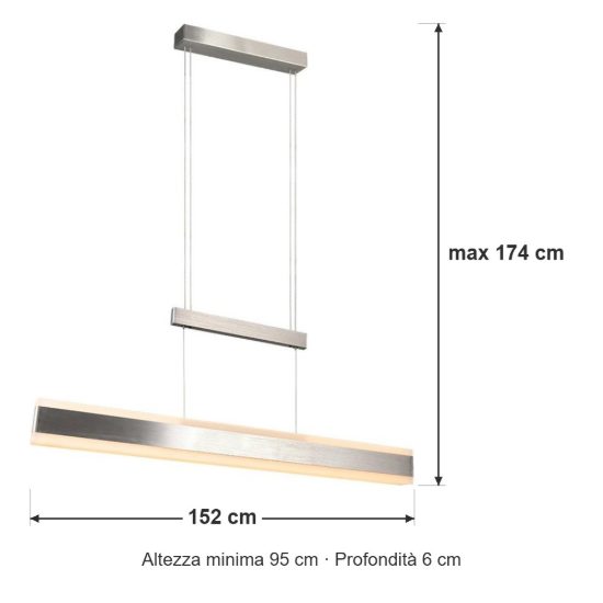 Lampadario lineare led 45w 2300k 3000k 4000k touch estensibile bi-emissione nichel opaco