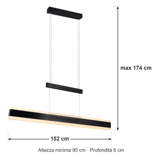 Lampadario lineare led 45w 2300k 3000k 4000k touch estensibile bi-emissione nero