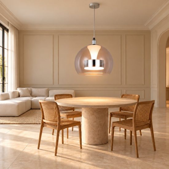Lampada a sospensione led 11w cct 2300k 3000k 4000k per sala da pranzo cromo con vetro trasparente