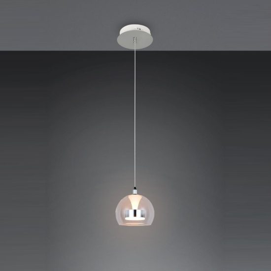 Lampada a sospensione led 11w cct 2300k 3000k 4000k per sala da pranzo cromo con vetro trasparente