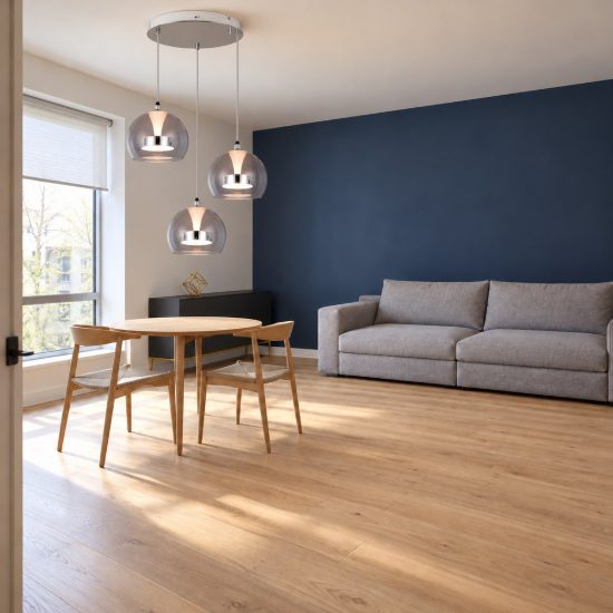 Lampadario con 3 pendenti per soggiorno led 24w cct 2300k 3000k 4000k rotondo cromo con vetri trasparenti