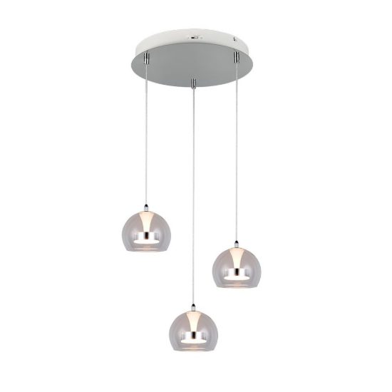 Lampadario con 3 pendenti per soggiorno led 24w cct 2300k 3000k 4000k rotondo cromo con vetri trasparenti