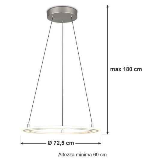Lampadario led 38w cct 2700k 6500k con telecomando ad anello motorizzato nichel opaco