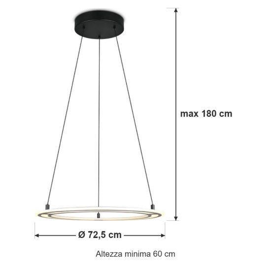 Lampadario led 38w cct 2700k 6500k con telecomando ad anello motorizzato nero