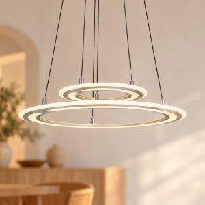 Lampadario led 53w cct 2700k 6500k con telecomando a doppio anello motorizzato nichel opaco