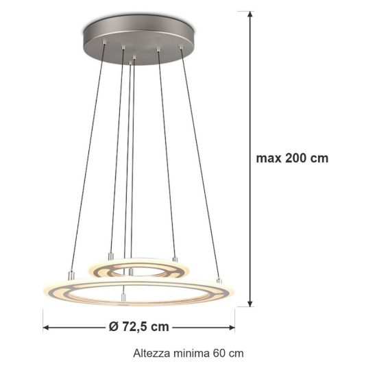 Lampadario led 53w cct 2700k 6500k con telecomando a doppio anello motorizzato nichel opaco