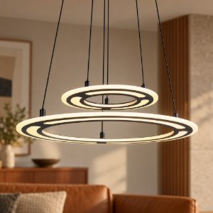 Lampadario led 53w cct 2700k 6500k con telecomando a doppio anello motorizzato nero
