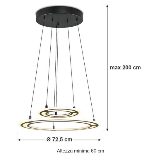 Lampadario led 53w cct 2700k 6500k con telecomando a doppio anello motorizzato nero