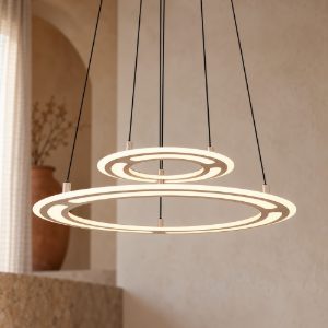 Lampadario led 53w cct 2700k 6500k con telecomando a doppio anello motorizzato tortora