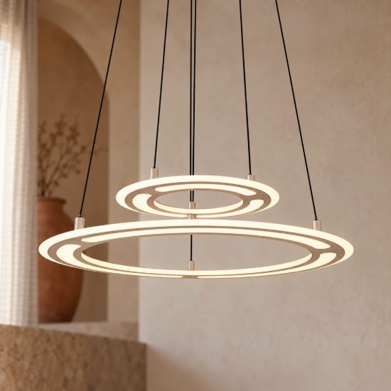 Lampadario led 53w cct 2700k 6500k con telecomando a doppio anello motorizzato tortora
