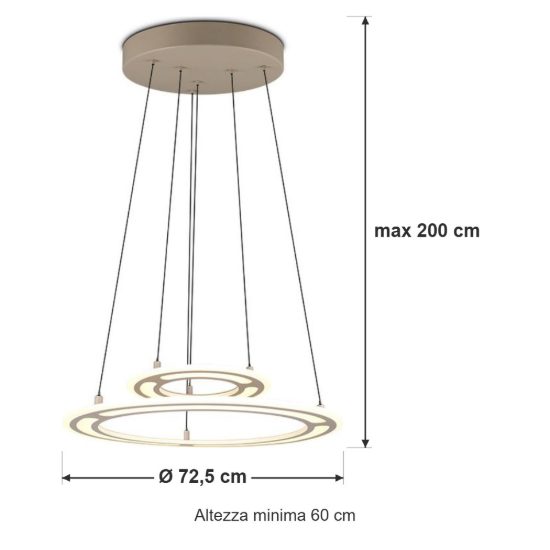 Lampadario led 53w cct 2700k 6500k con telecomando a doppio anello motorizzato tortora