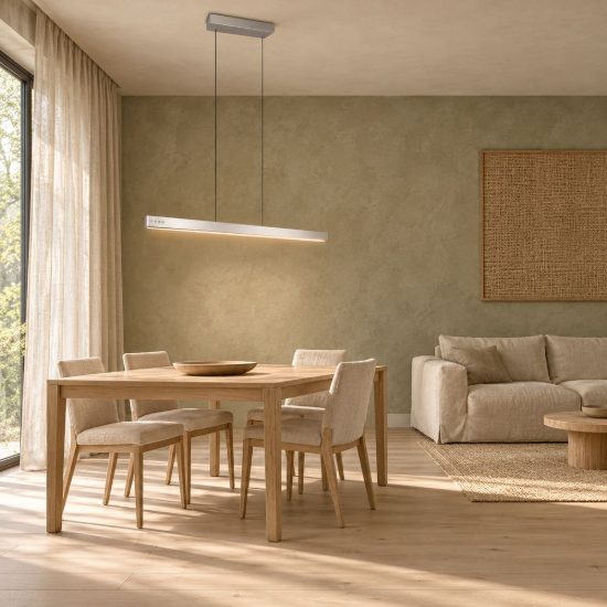 Lampadario per salotto lineare led 40w cct 2700k 6500k con telecomando bi-emissione motorizzato nichel opaco