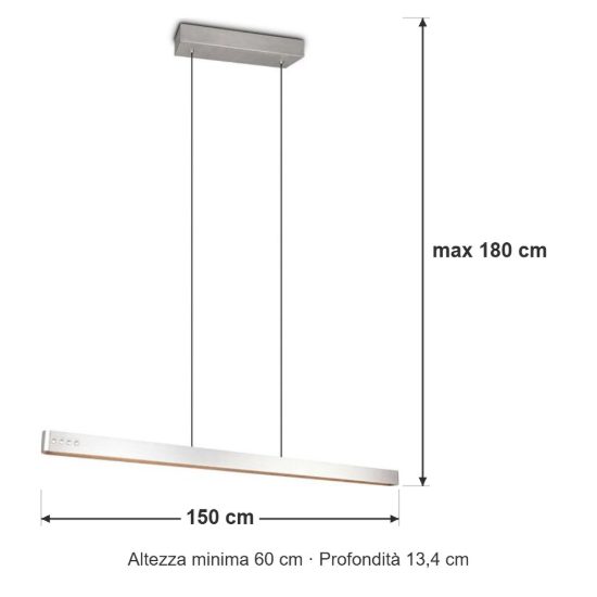 Lampadario per salotto lineare led 40w cct 2700k 6500k con telecomando bi-emissione motorizzato nichel opaco