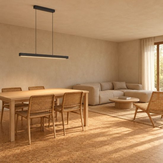 Lampadario per sala da pranzo lineare led 40w cct 2700k 6500k con telecomando bi-emissione motorizzato nero