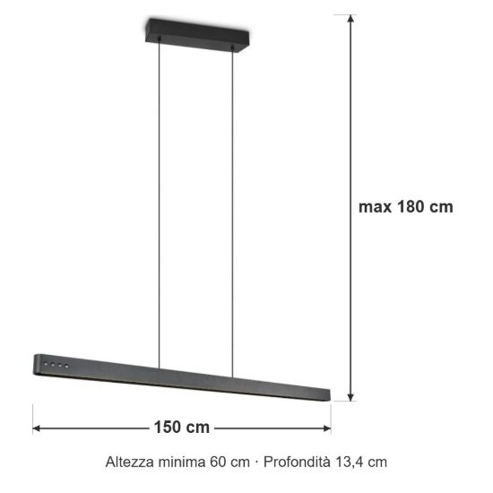 Lampadario per sala da pranzo lineare led 40w cct 2700k 6500k con telecomando bi-emissione motorizzato nero